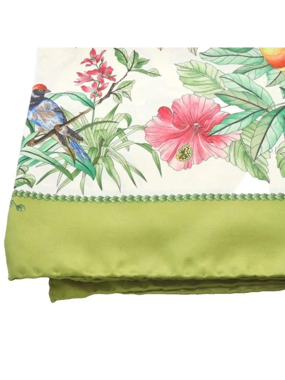 Gucci Scarf Bird All Over Pattern Flower Green White